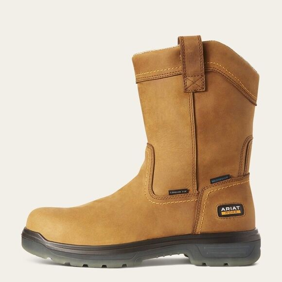 ARIAT MEN'S TURBO PULL ON H20 PULL ON CARBON TOE BOOTS AGED BARK 11.5 NIB - Picture 1 of 8